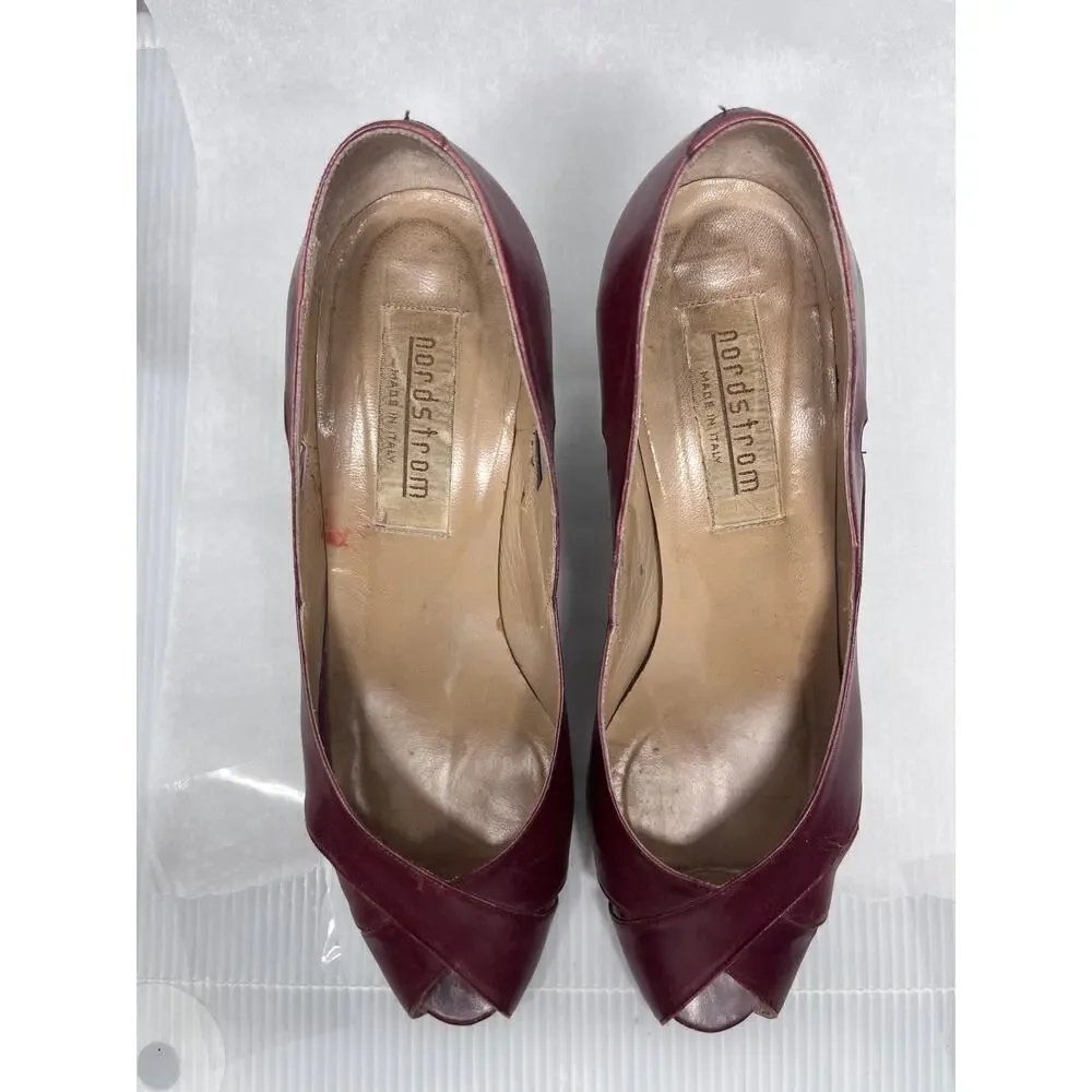 Wine Colored Peep Toe Italian Leather Pumps Nordstrom Brand Size 7